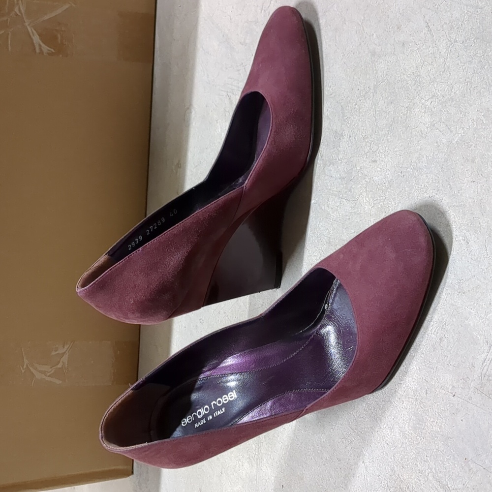 Sergio Rossi plum suede wedge heels